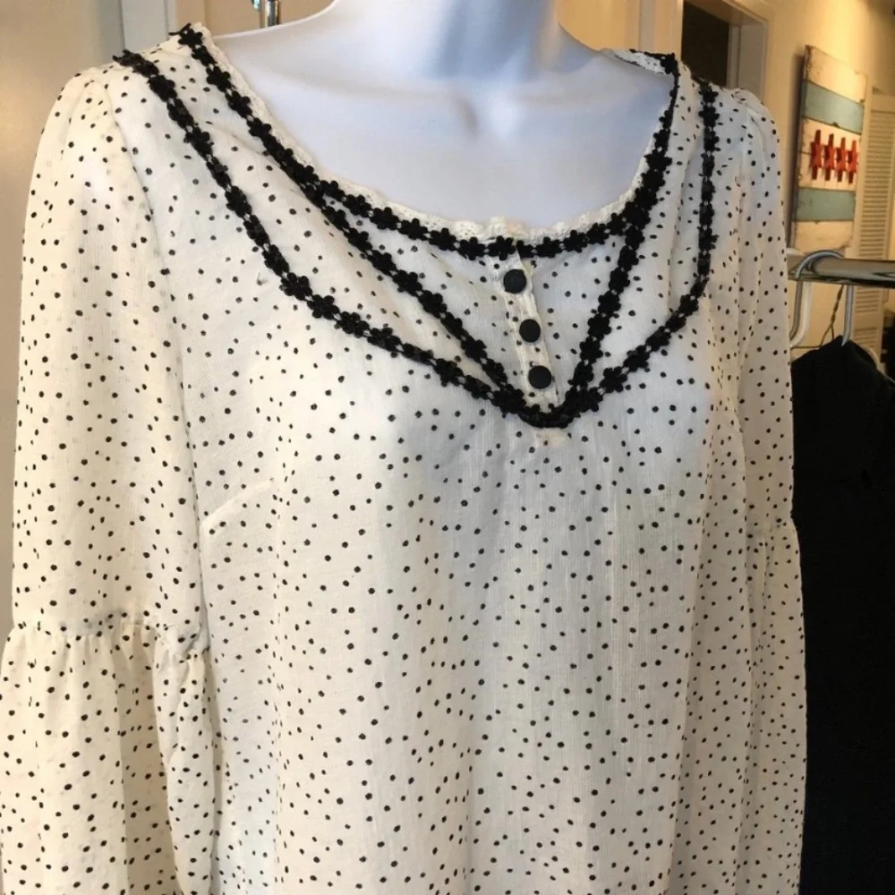 Free People Black & White Polka Dot Blouse Size Small - Picture 2 of 8
